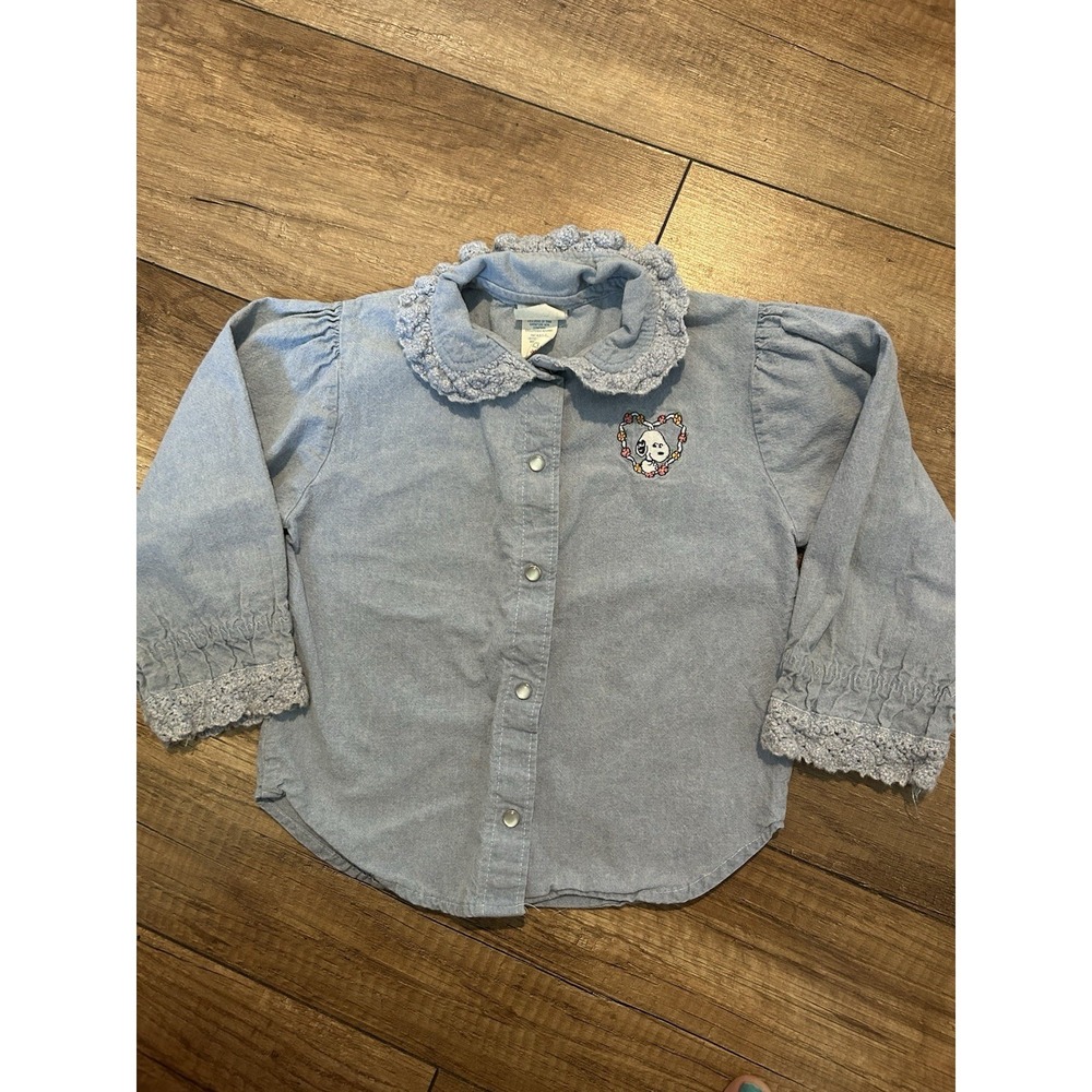 Vintage 90s Snoopy Denim Like Button Up Size Toddler 4